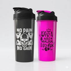 Kit 2 Coqueteleira Academia Shaker Treino Casal Garrafa Agua Preto E Pink