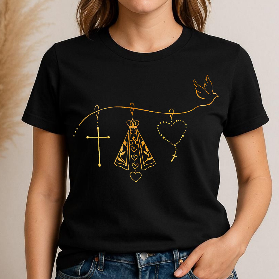 Blusa t shirt católica feminina nossa senhora aparecida ESPIRITO SANTO, camiseta gospel cristã Maria plus size algodão