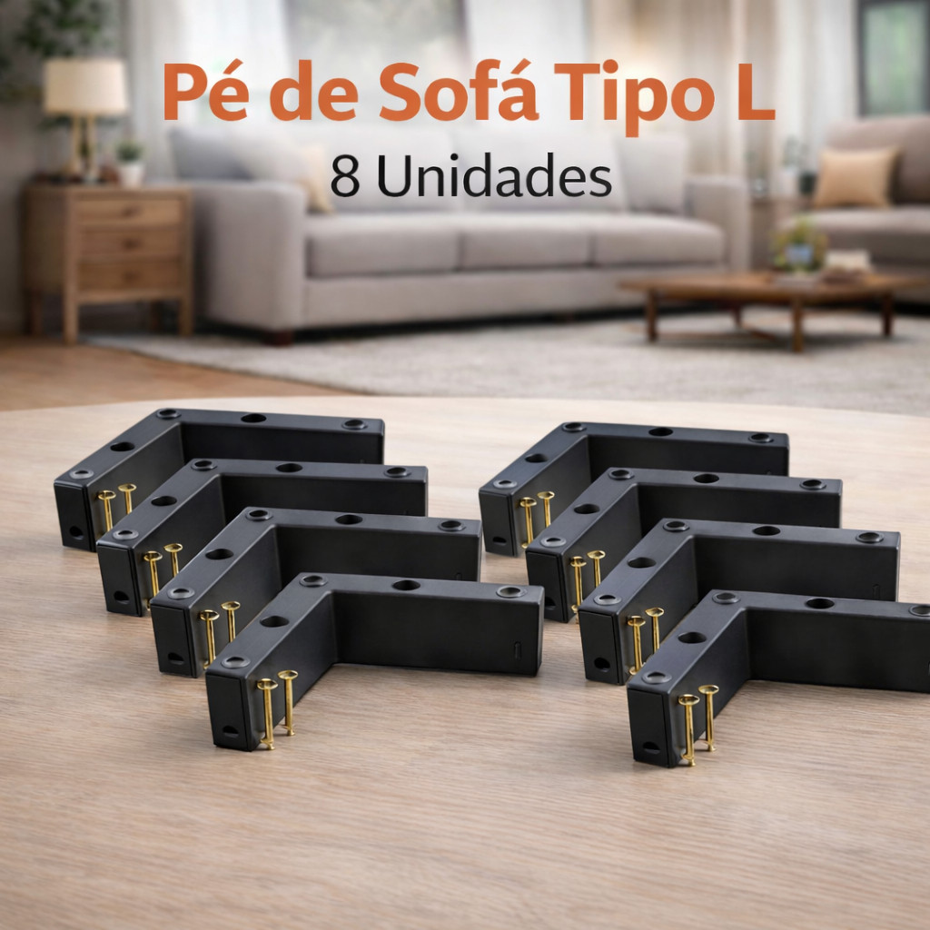 Kit 8 Pés Cantoneira em L para Sofá, Puff e Poltrona – Plástico Reforçado com [Parafusos]