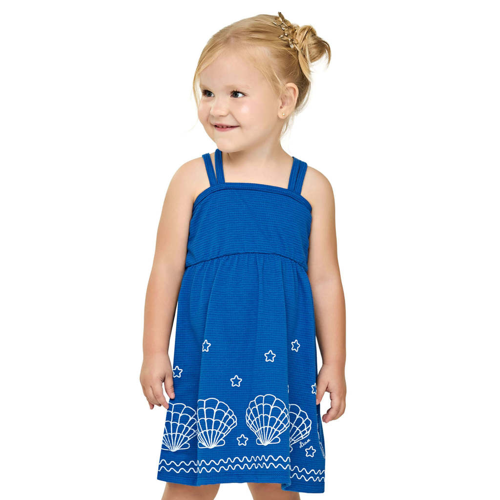 Vestido Infantil Menina Conchas Texturizado Elian Azul