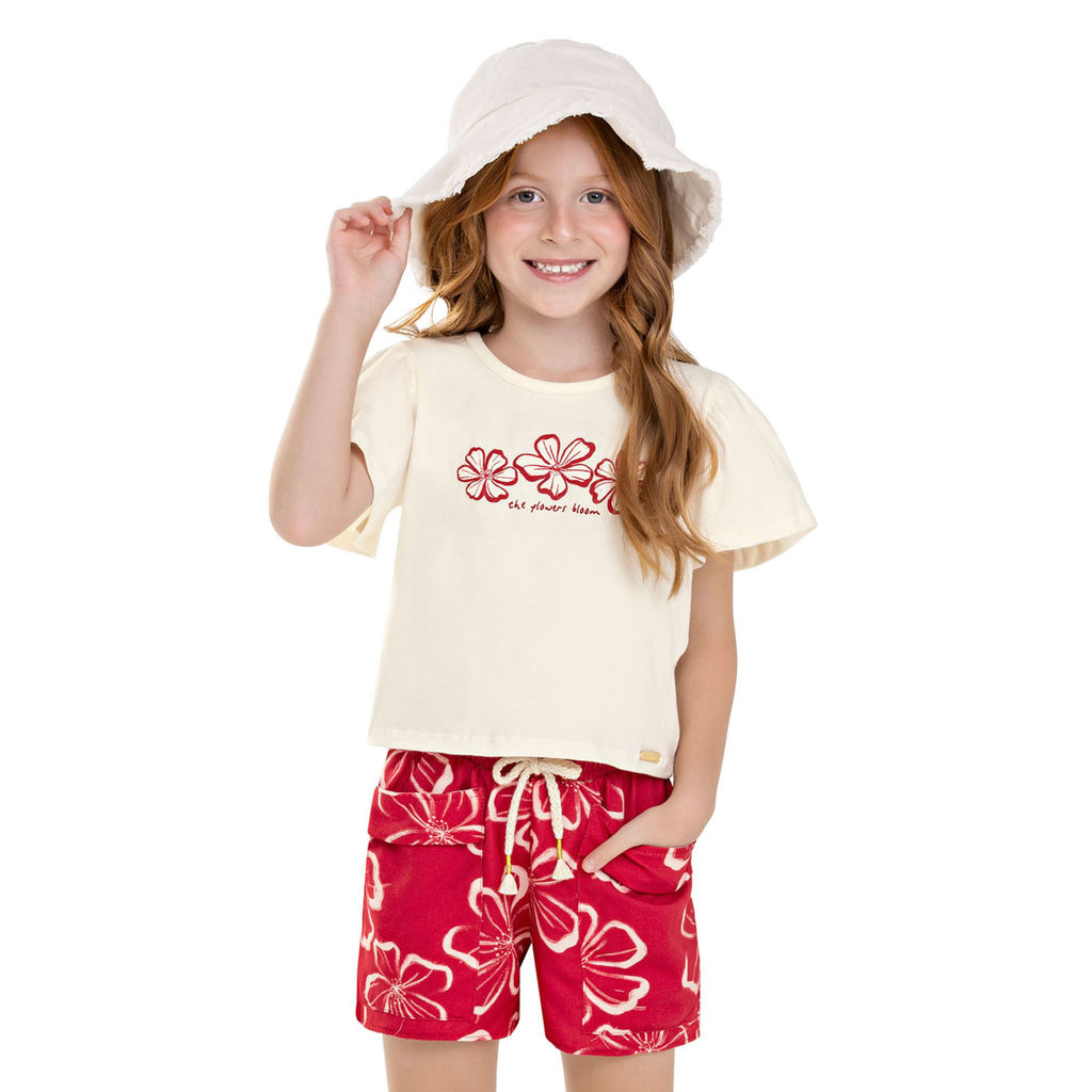 Conjunto Infantil Menina Hibiscos Colorittá Bege