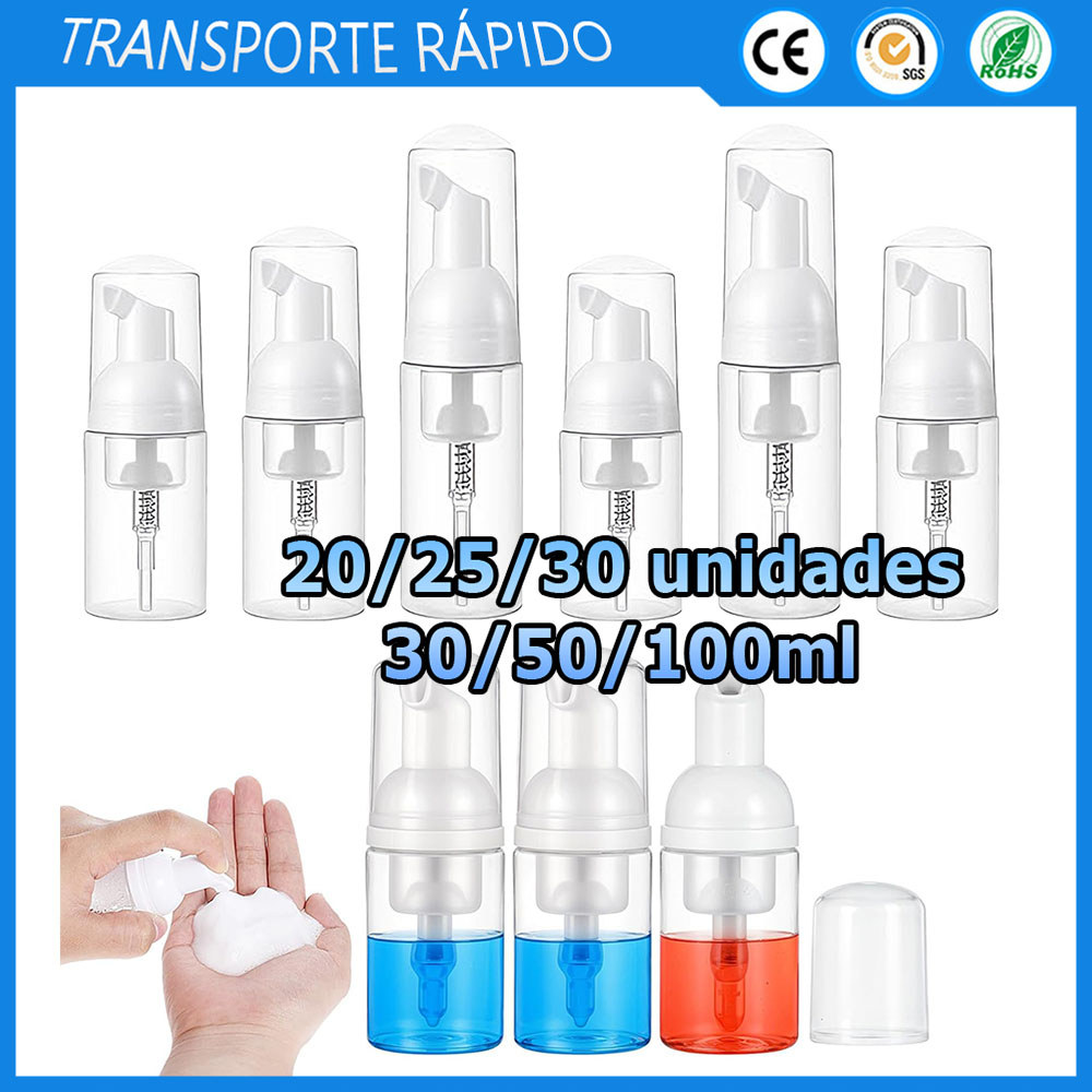 Kit 20/25/30 Frasco vazio para sabonete de viagem frasco dispensador de espuma de plástico mini frasco para espuma