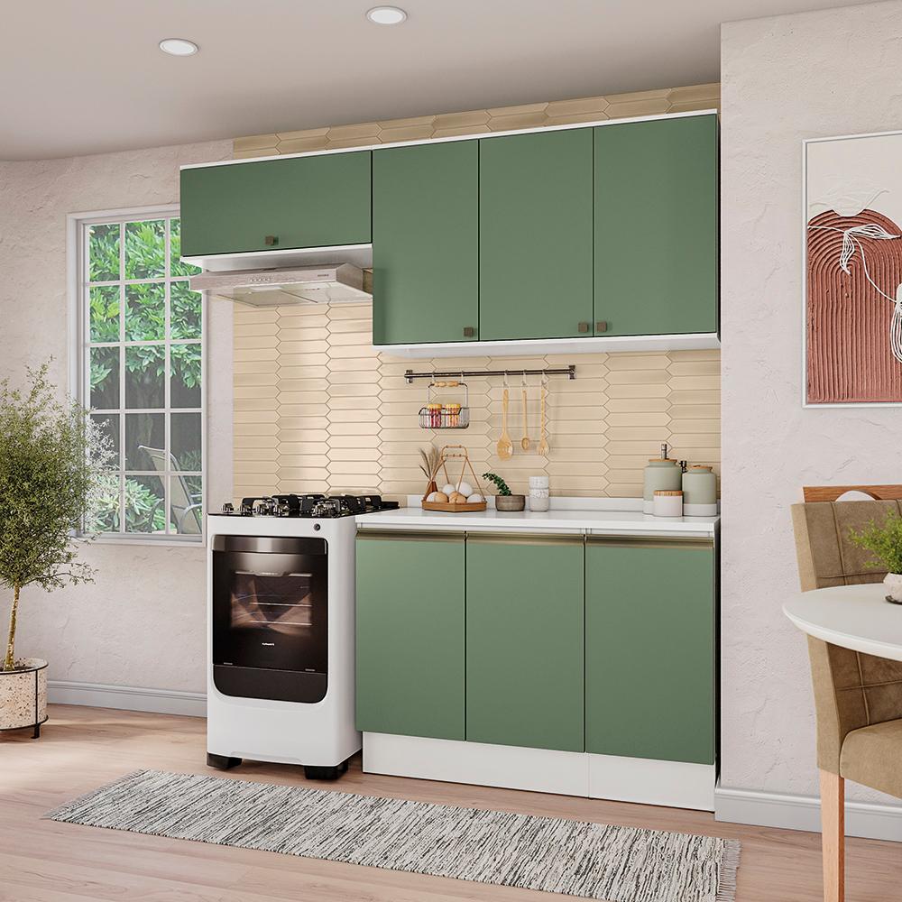 Armário de Cozinha Compacta 100% MDF 200cm Branco/Verde Celeste Kappesberg
