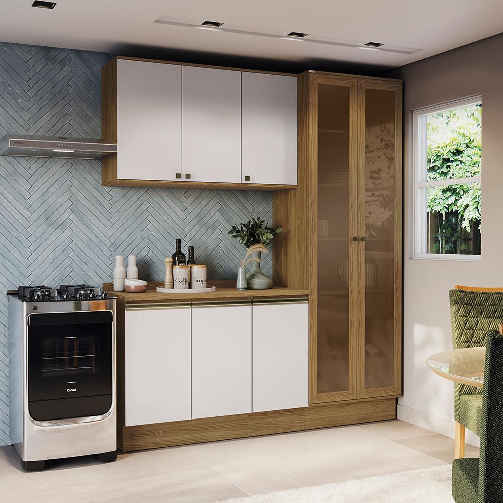 Armário de Cozinha Compacta 100% MDF 192cm Nogueira/Branco Celeste Kappesberg