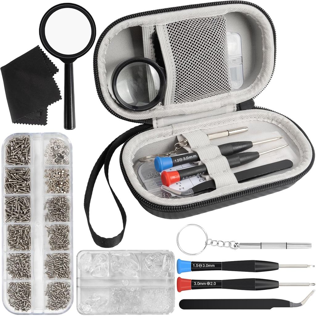 Kit de Reparação de Óculos com Parafusos, Kit de Reparação de Óculos com Estojo, Kit de Ferramentas para Reparação de Óc