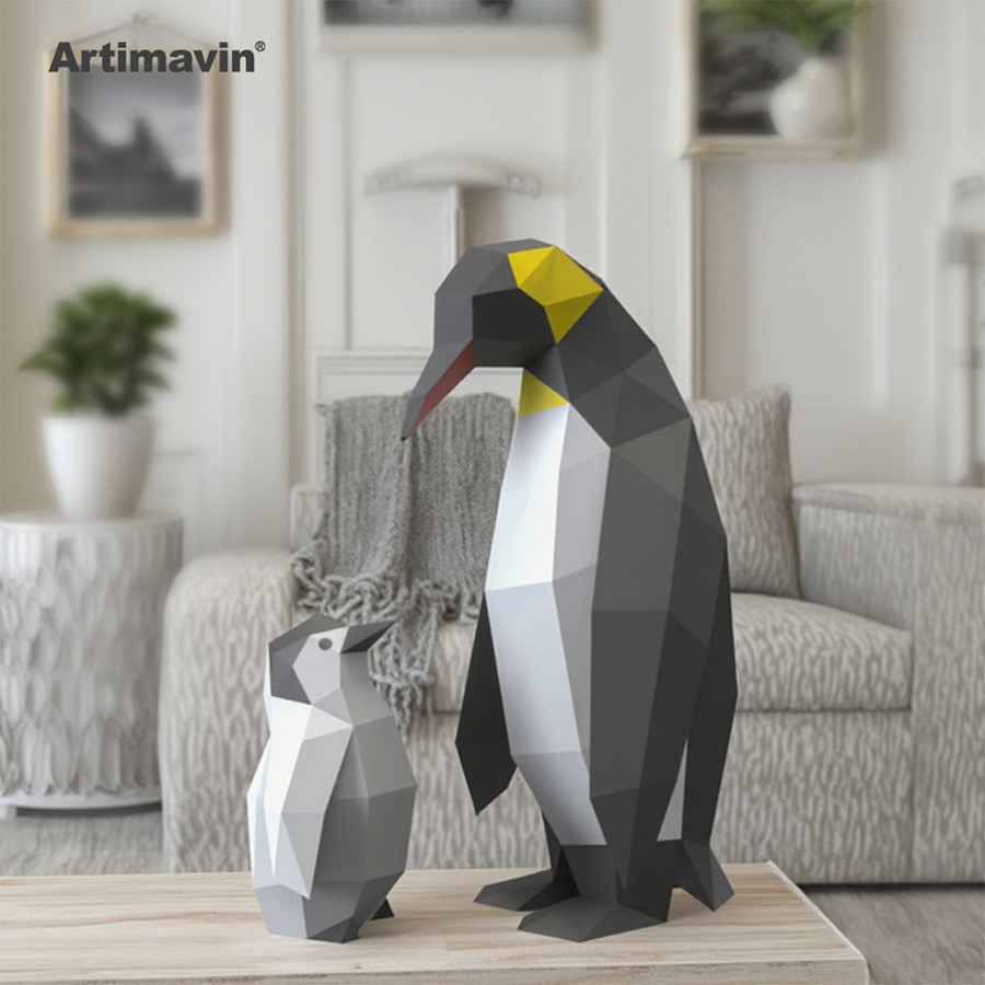 MOMO modelo de papel tridimensional pinguim mãe-filho tridimensional Origami artesanal papel artesanato modelo de papel 
