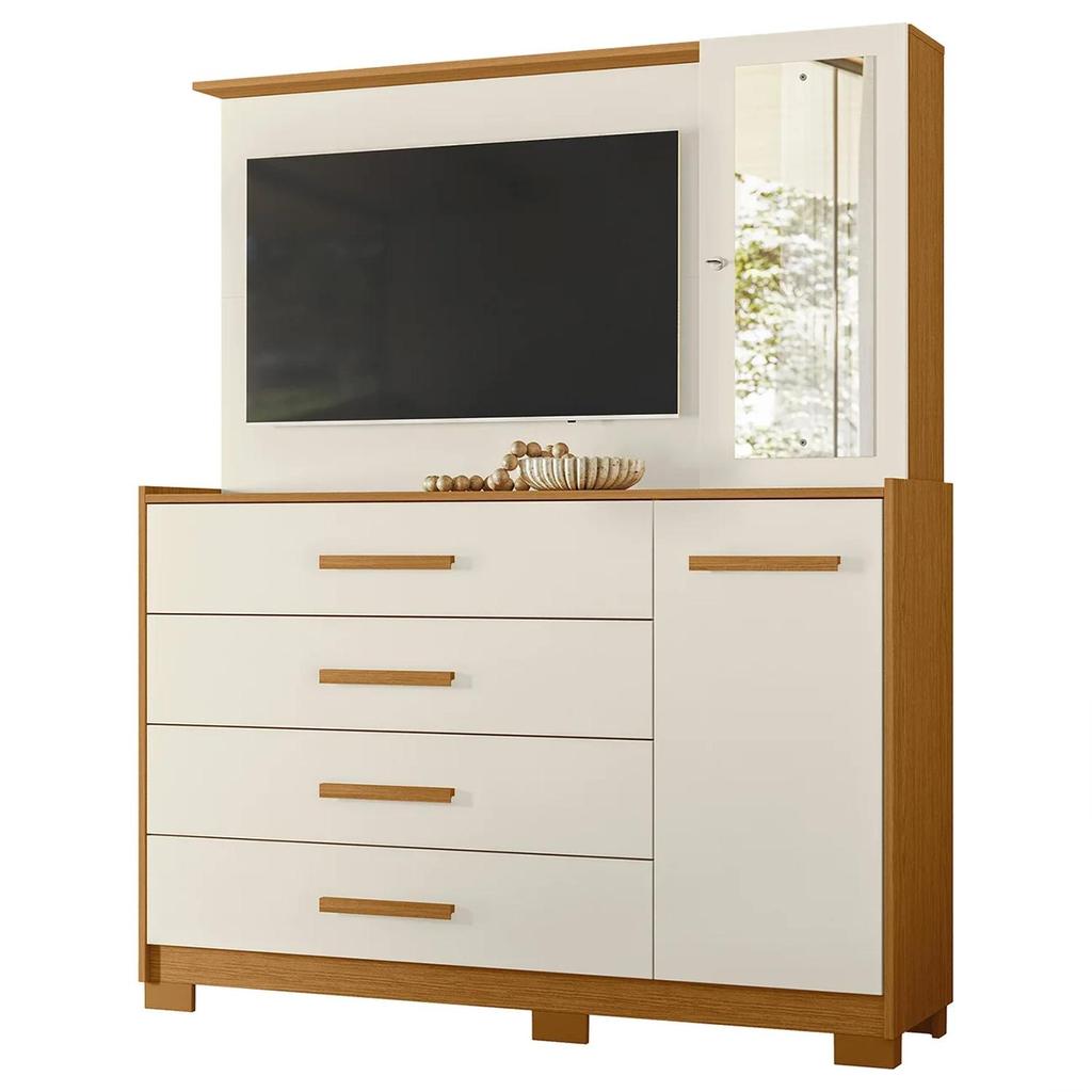 Cômoda Para Quarto com Painel TV 43 Pol Azaleia A02 Off/Cinamomo - Mpozenato em Oferta na Shopee
