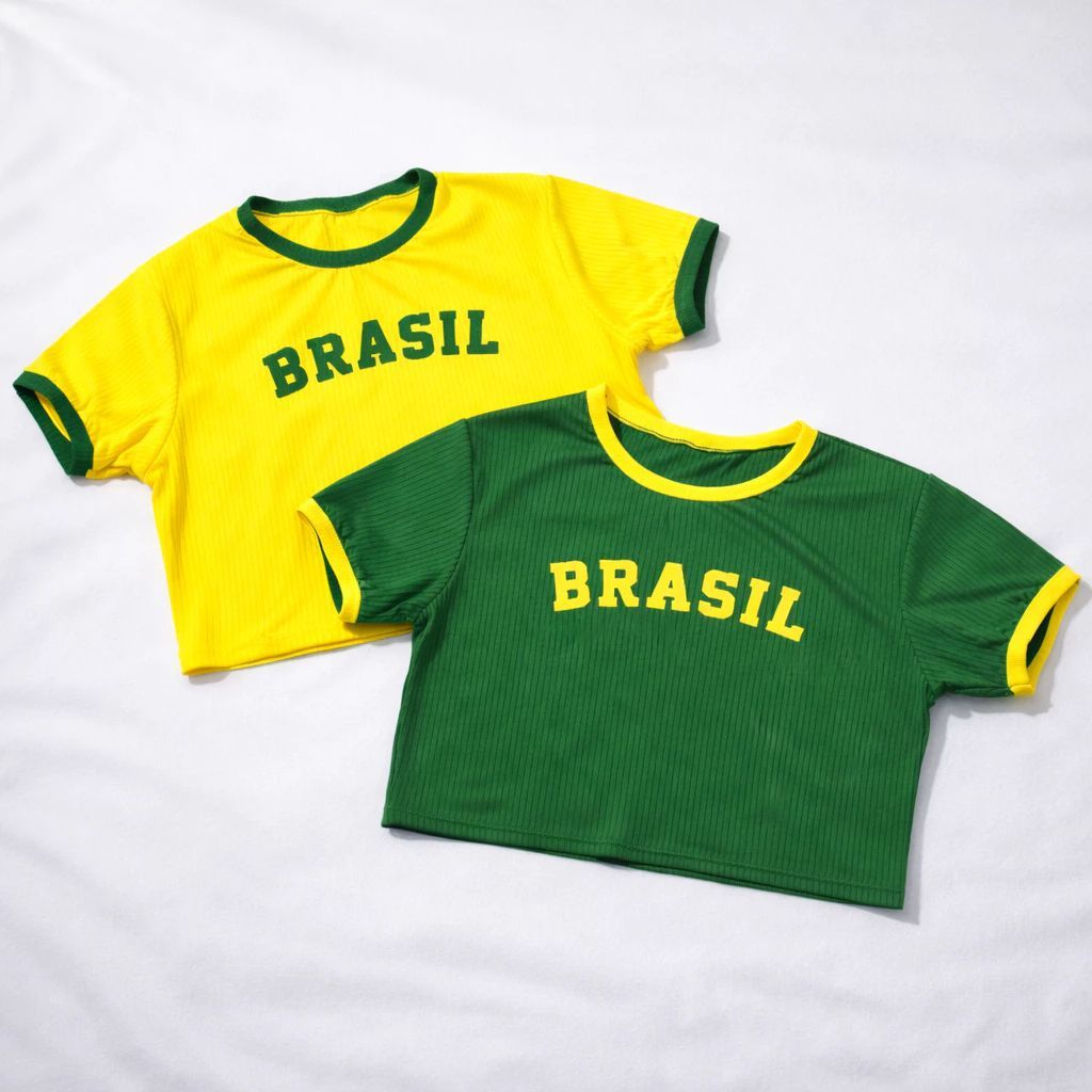 Camiseta Brasil Blusinha Feminina Baby Look Retro Estampada Algodão Premium Copa Do Mundo 2026