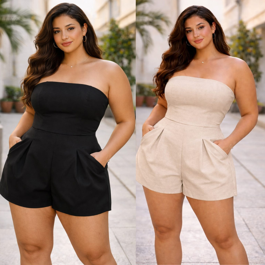 Macaquinho Plus Size Curto Elegante Macaquito Plus Roupa Feminina Plus Size