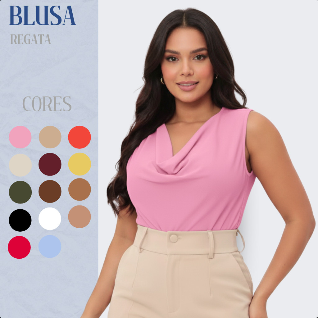 Blusa Regata Feminina Gola Colar Boba Amni Casual Elegante