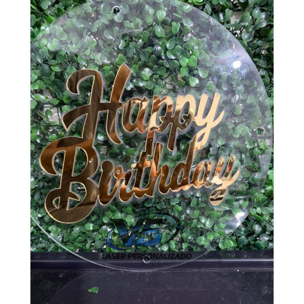 Totem de Mesa Happy Birthday Acrílico Personalizado Luxo Decoração de Aniversário