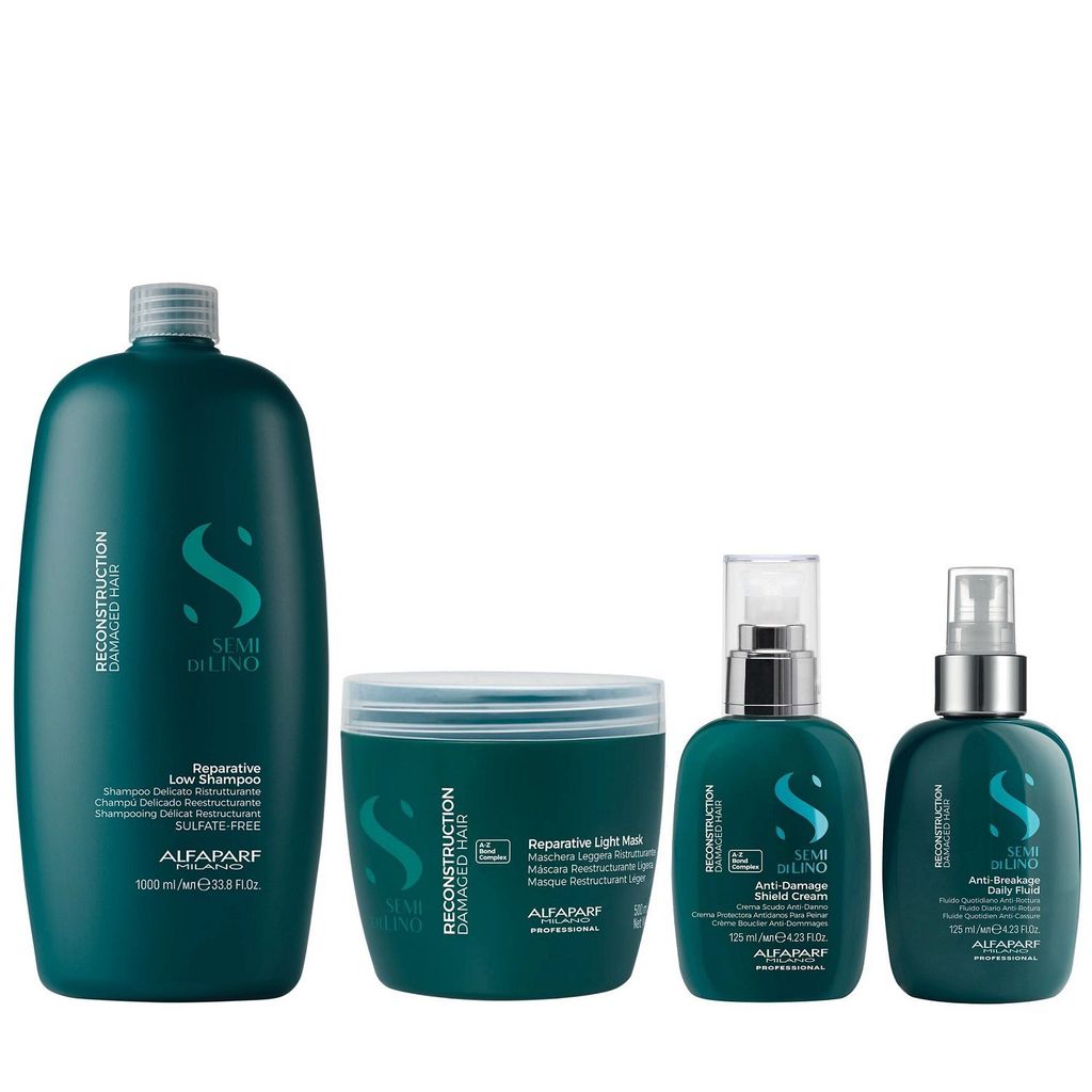 Kit Alfaparf Semi Di Lino Reconstruction - Shampoo 1L + Máscara Suave 500ml +  Fluído 125ml  + Creme 125ml