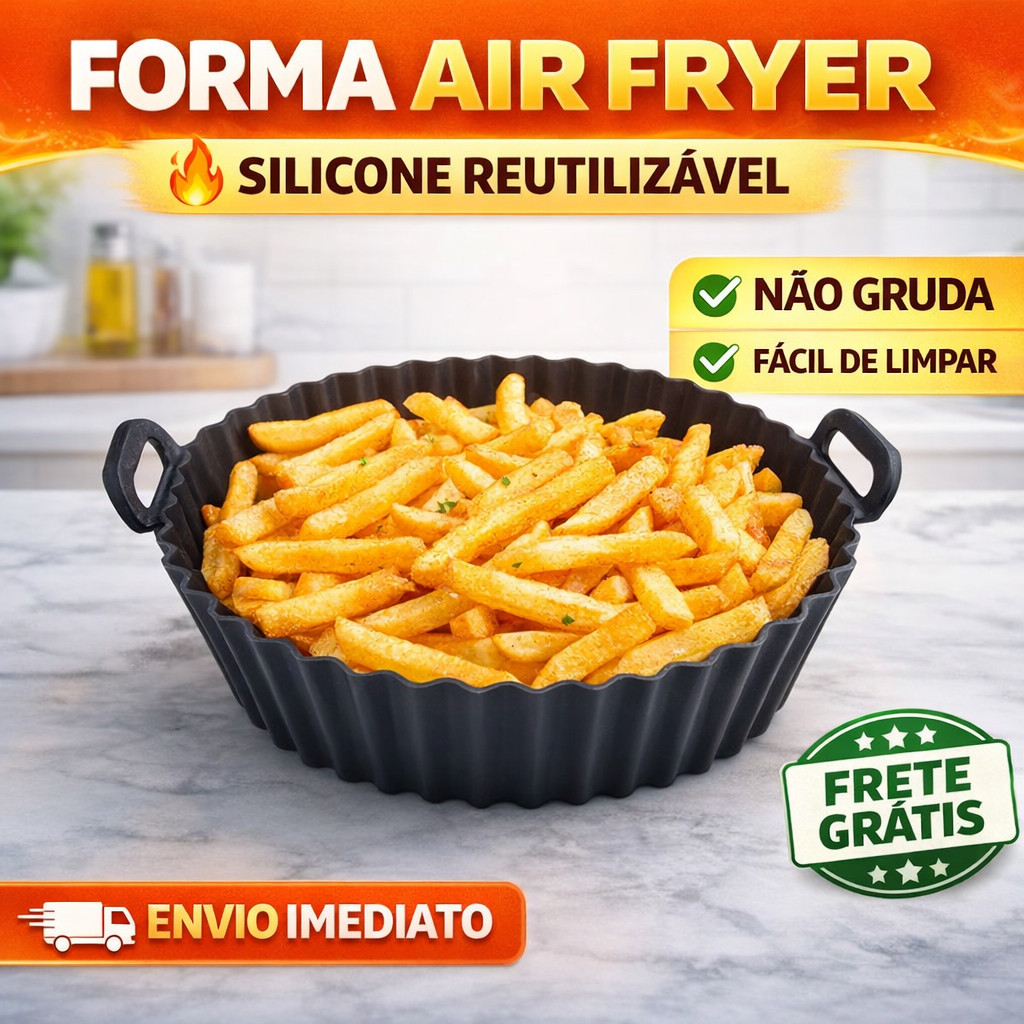 Kit 3 · 6 Formas Silicone Air Fryer 20cm Antiaderente Lavável Reutilizável Compatível 3L 4L 5L Fácil Limpeza