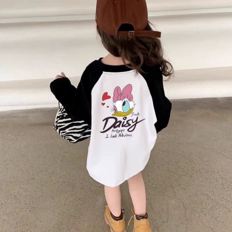 Algodão puro meninas crianças camiseta de manga comprida 2026 primavera outono novo estilo pequeno médio roupas infantis