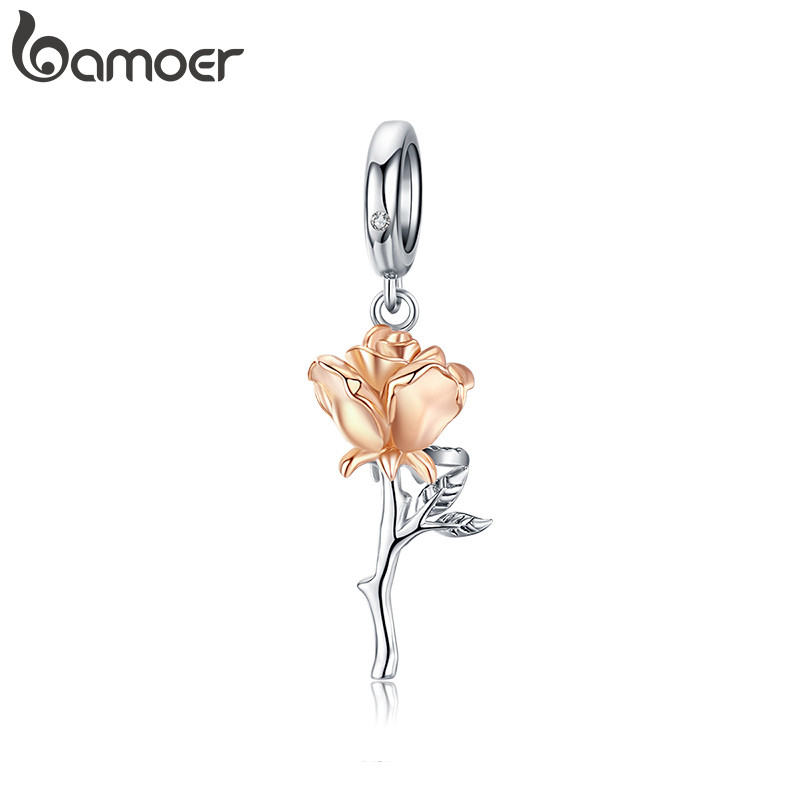 Bamoer Charme Dia Dos Namorados Rosas Pingente DIY Pulseira Acessórios Para Presentes Femininos