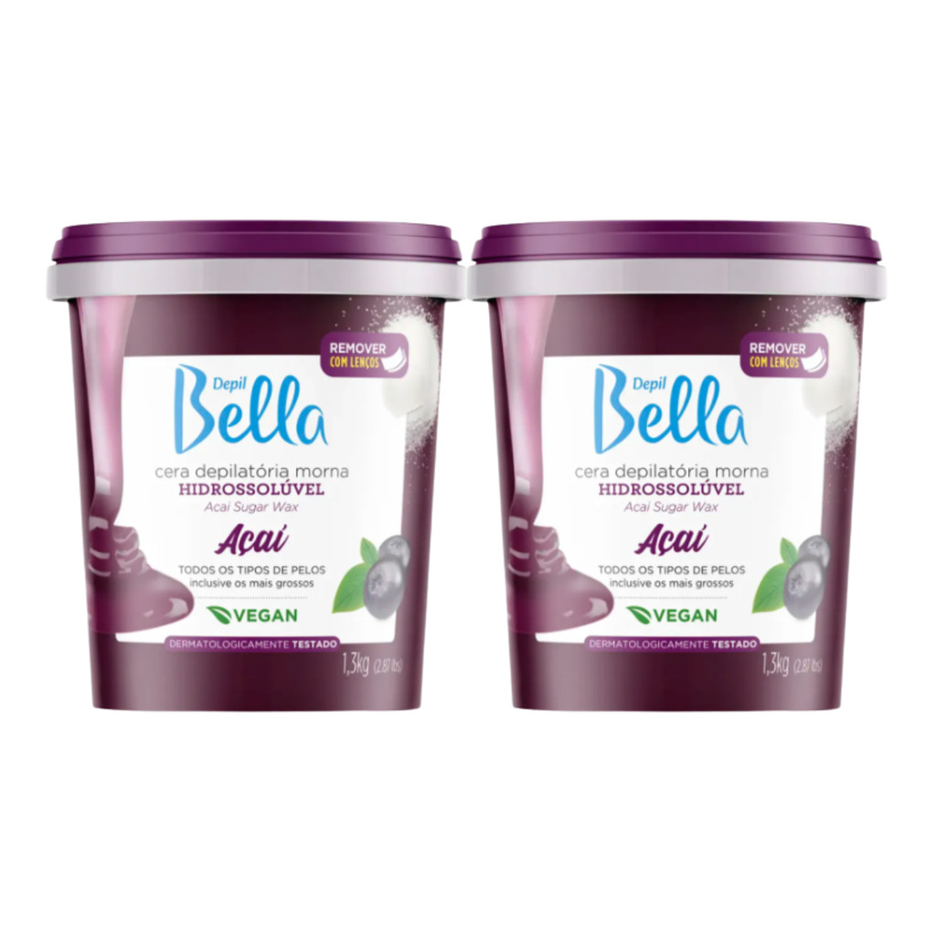 Kit Cera Depil Bella Hidrossolúvel Açaí 1,3kg C/02