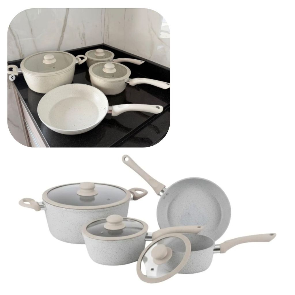 Jogo de Panela 4 Peças Indução Revestimento cerâmico Serve Todos os Fogões Creme Premium