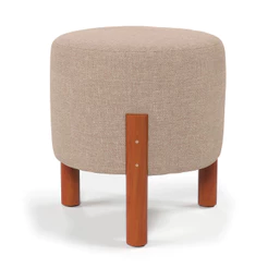 QUEIMA DE ESTOQUE Puff Redondo Luxo Apolo com Pés em Madeira Maciça Cores Linho Sued Decorativo