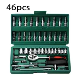 46 Peças Kit Chaves Jogo Catraca Reversível Soquetes Maleta Promoção
