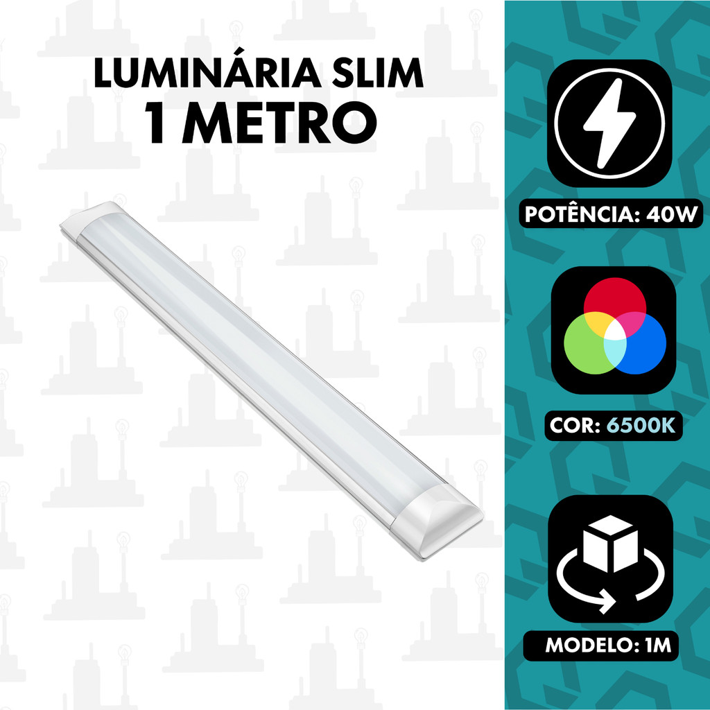 Luminaria slim Led 40w 1M Linear com calha sobrepor FABRICA UM