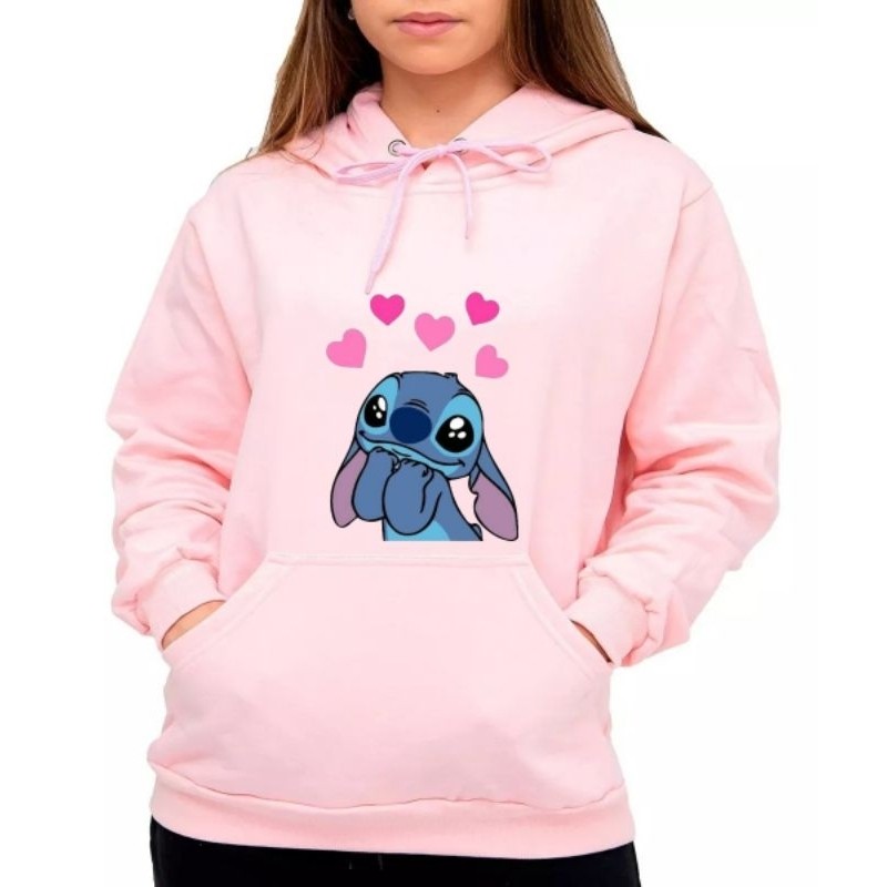 Moletom Adulto e Juvenil Stitch Canguru com Capuz Blusa de Frio Inverno