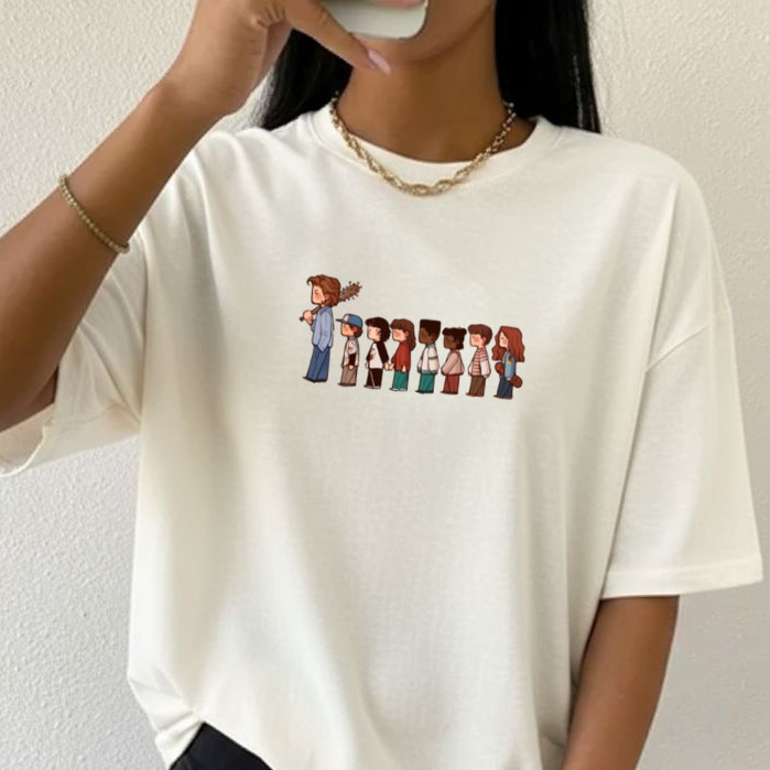 Camiseta Unissex Estampa Stranger Things Personagens Série💛✨- Camisa de Malha 100% Algodão - Envio Imediato😉- VS Shopp