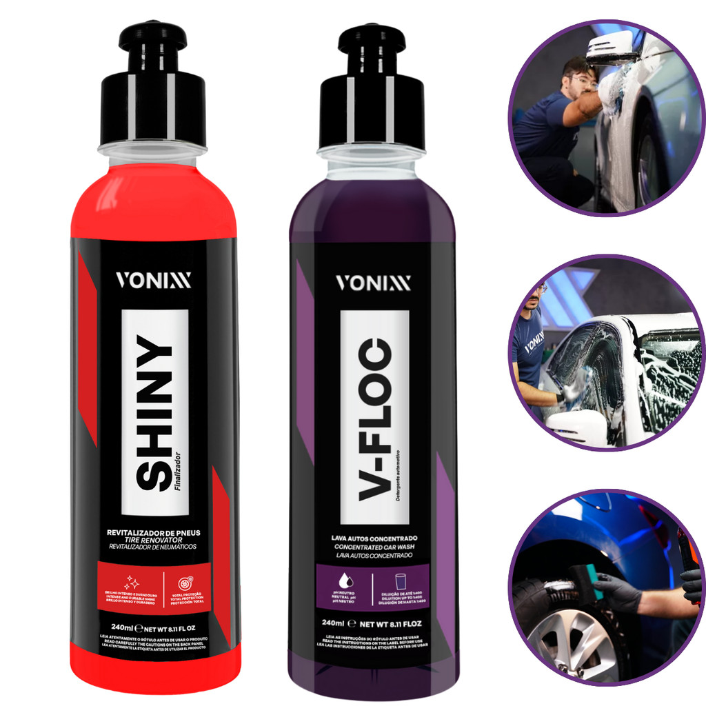 Imagem Kit Lavagem Automotiva Vonixx Shampoo V-Floc e Shiny Alto Brilho