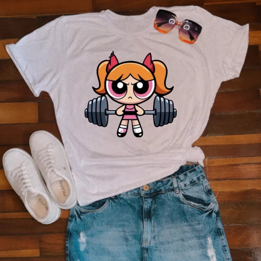 Kit 3 Camiseta Feminina de Academia Tshirt Super Poderosas Camisa 100% Algodão Blusa Roupa de academia Camiseta