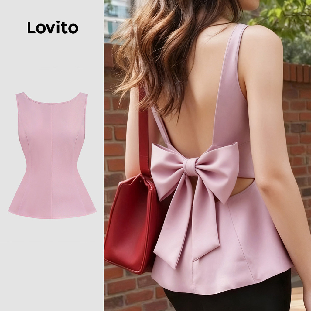 Lovito  Casual Top Ruffle Hem Primavera/verão Cinza Rosa Top para Mulheres L172ED699