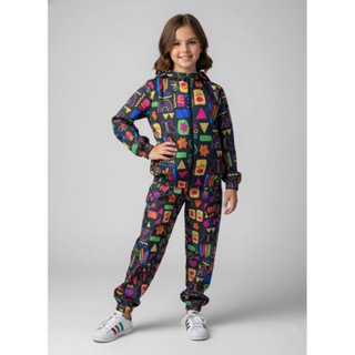Conjunto Infantil Menina Corta Vento C/Capuz Pop Retrô Preto 0565 - Laluna em Oferta na Shopee