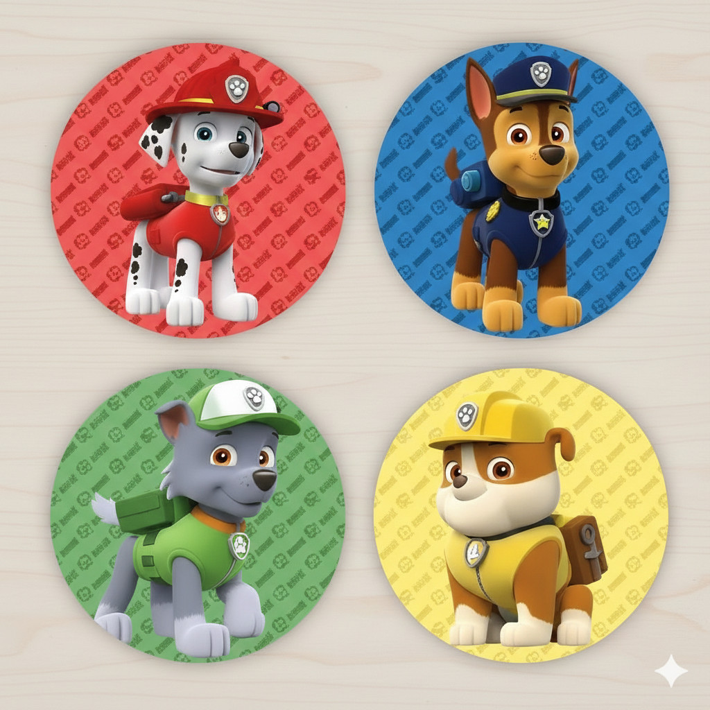 Adesivos Patrulha Canina 4cm - Kit 25 a 200 un - Tags e Apliques para Lembrancinhas