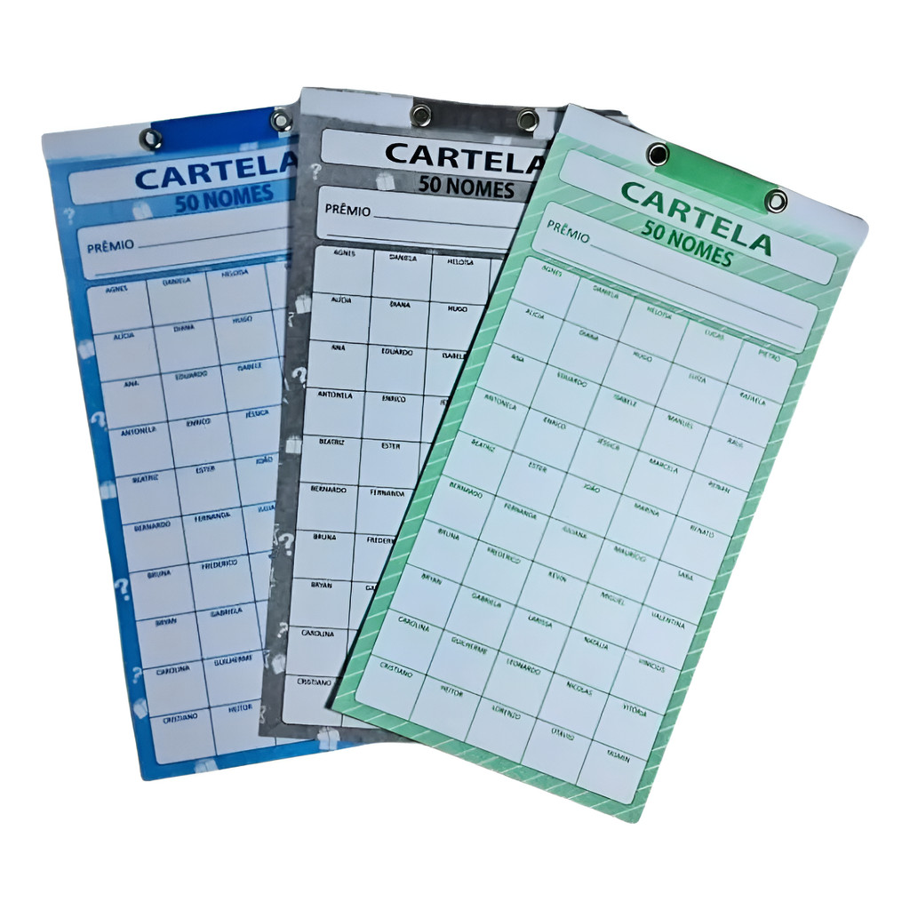 Kit 3 Cartelas de Rifa de 50  nomes (Pacotes 3 Cartelas)