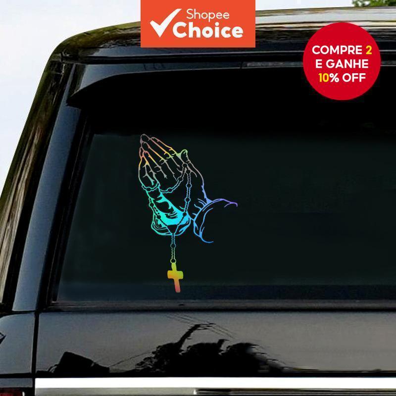  1 PC Adesivo Decorativo de Mãos em Oração com Terço para Carro - Decalque Cristão Religioso Vinil