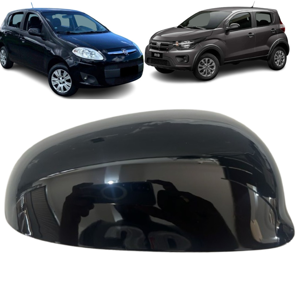 CAPA RETROVISOR MOBI TODOS OS ANOS PALIO G5 2012 A 2019 PRETO BRILHANTE LADO DIREITO