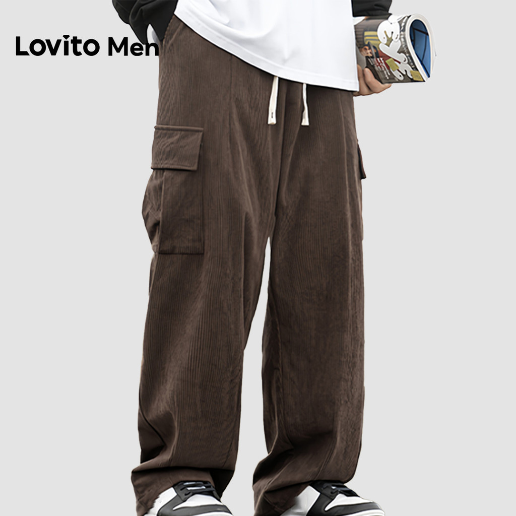 Lovito Casual Cargo Drawstring All Seasons Marrom para homens LNE127110 em Oferta na Shopee