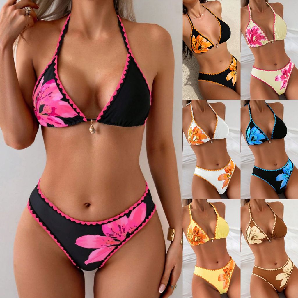 Europeu americano Sexy triângulo saco biquíni versão fixa impresso maiô férias cinta dividir maiô feminino praia maiô em Oferta na Shopee