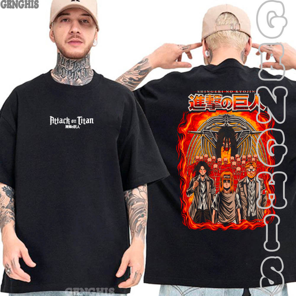 Camisa Attack On Titan Shingeki no Kyojin Eren Yeager Titan Fundador Anime Manga Camiseta Oversized Unissex Algodão