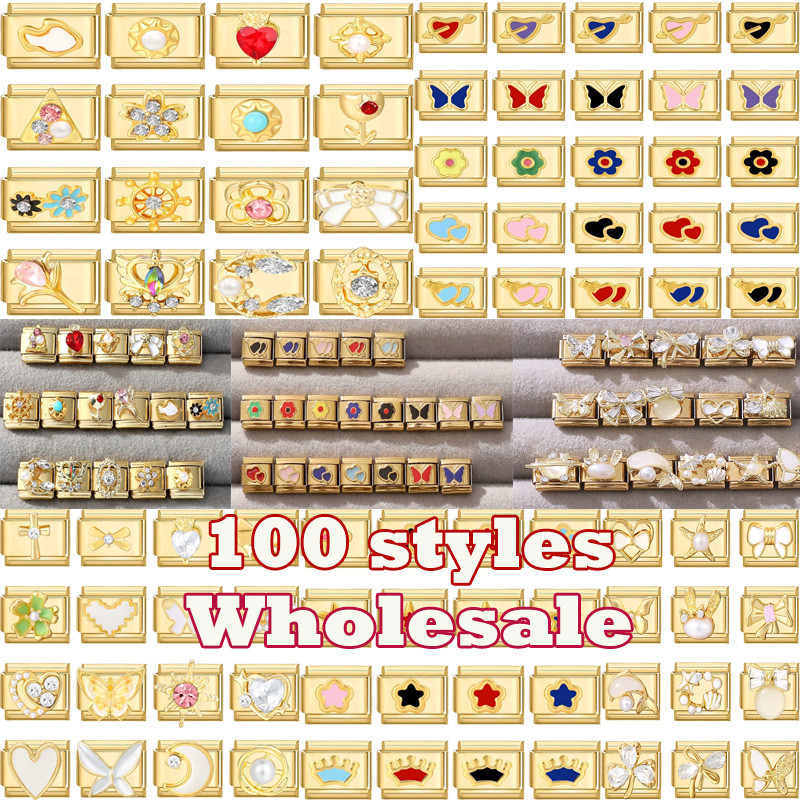 Cor De Ouro Zircão Borboleta Lua Estrela Coração Italiano Charme Link Caber 9mm Pulseira De Aço Inoxidável Feminino Masc