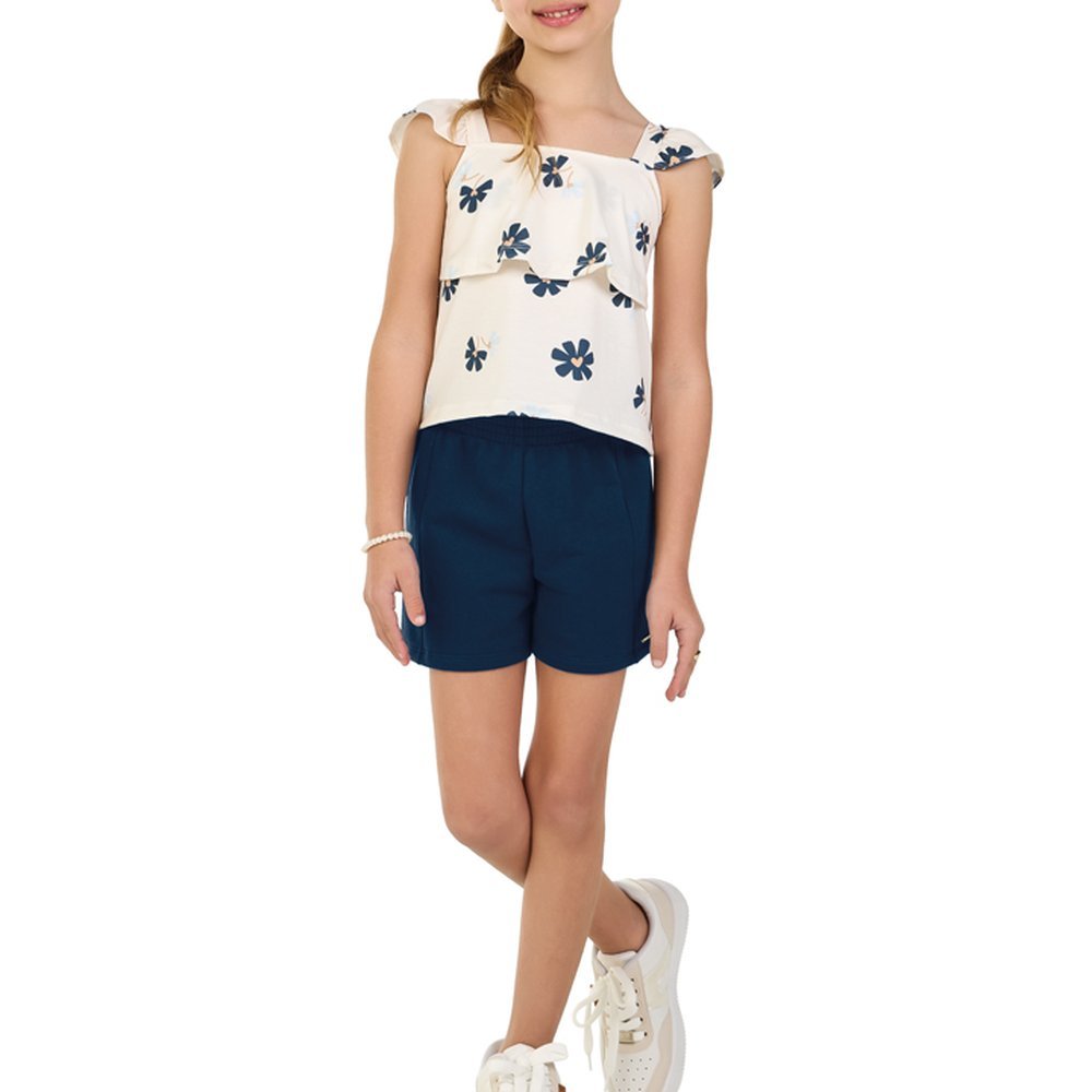 CONJUNTO INFANTIL MENINA BLUSA EM COTTON PENTEADO E SHORTS EM MOLETINHO