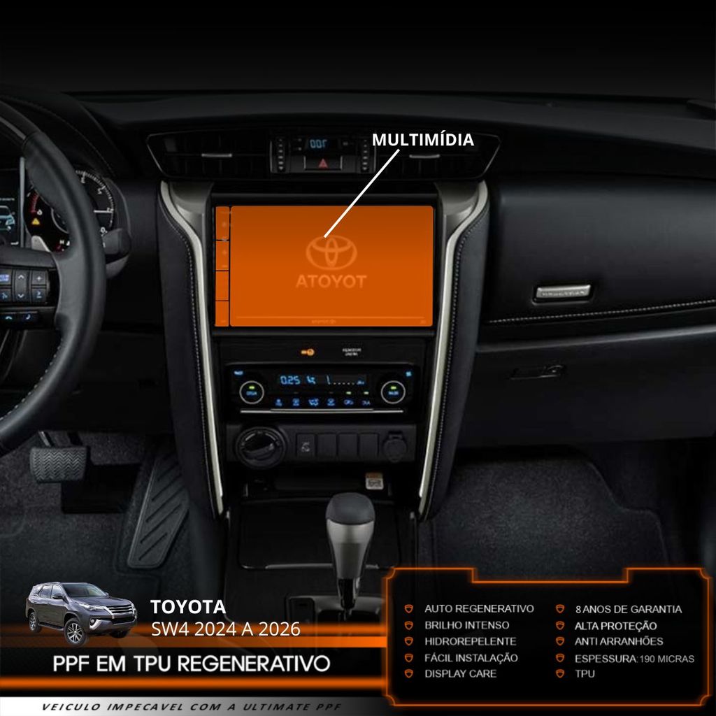 Película PPF Proteção Kit Multimídia Toyota SW4 SRX Platinum Diamond GR-S 2024 2025 2026 Transparente TPU