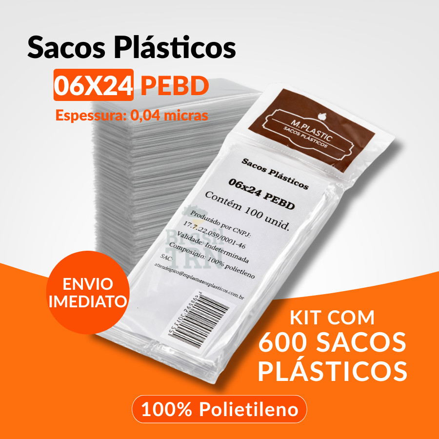 Saco Para Geladinho 600unid Transparente 6x24cm Gelinho Sacolé Chup Chup PEBD