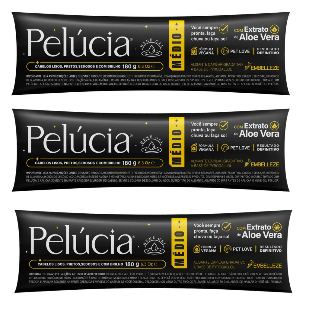 Alisante Henê Pelúcia Medio BISNAGA 180g Kit C/ 3un