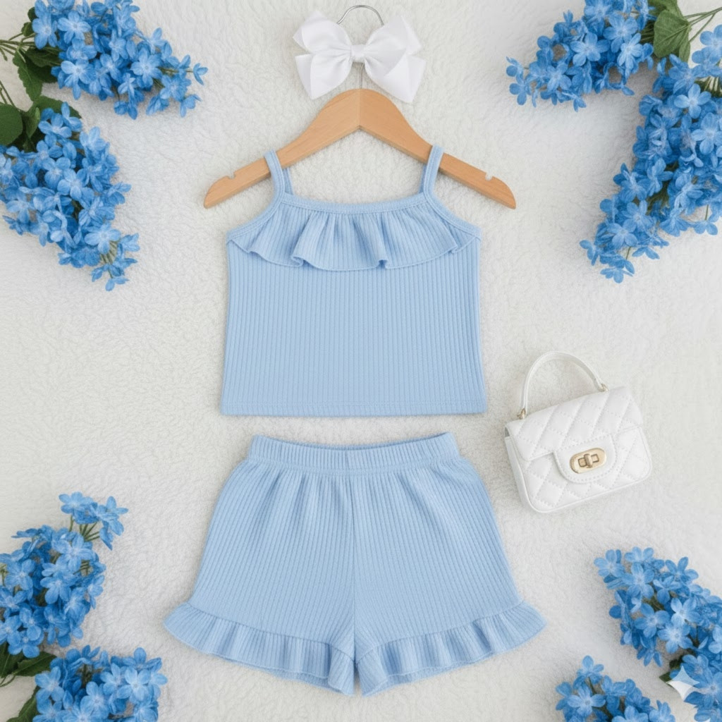 Conjunto Infantil Canelado Com Babado Tecido Confortável Tamanhos 2 4 6 8 em Oferta na Shopee