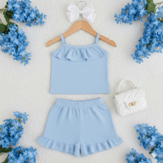 Conjunto Infantil Canelado Com Babado Tecido Confortável Tamanhos 2 4 6 8 em Oferta na Shopee