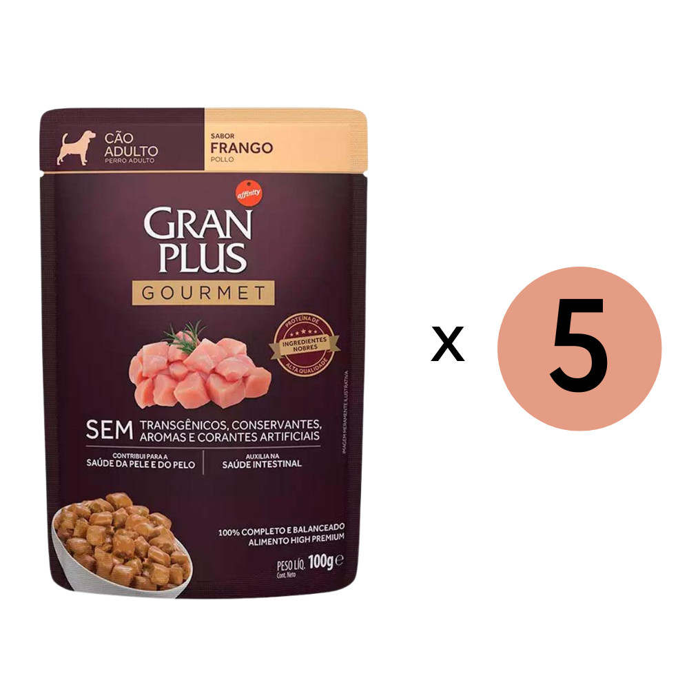 Kit 5 Ração Úmida Gran Plus Gourmet Cães Adultos Frango Sachê 100Gr em Oferta na Shopee
