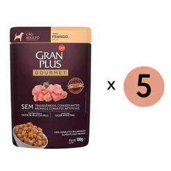 Kit 5 Ração Úmida Gran Plus Gourmet Cães Adultos Frango Sachê 100Gr