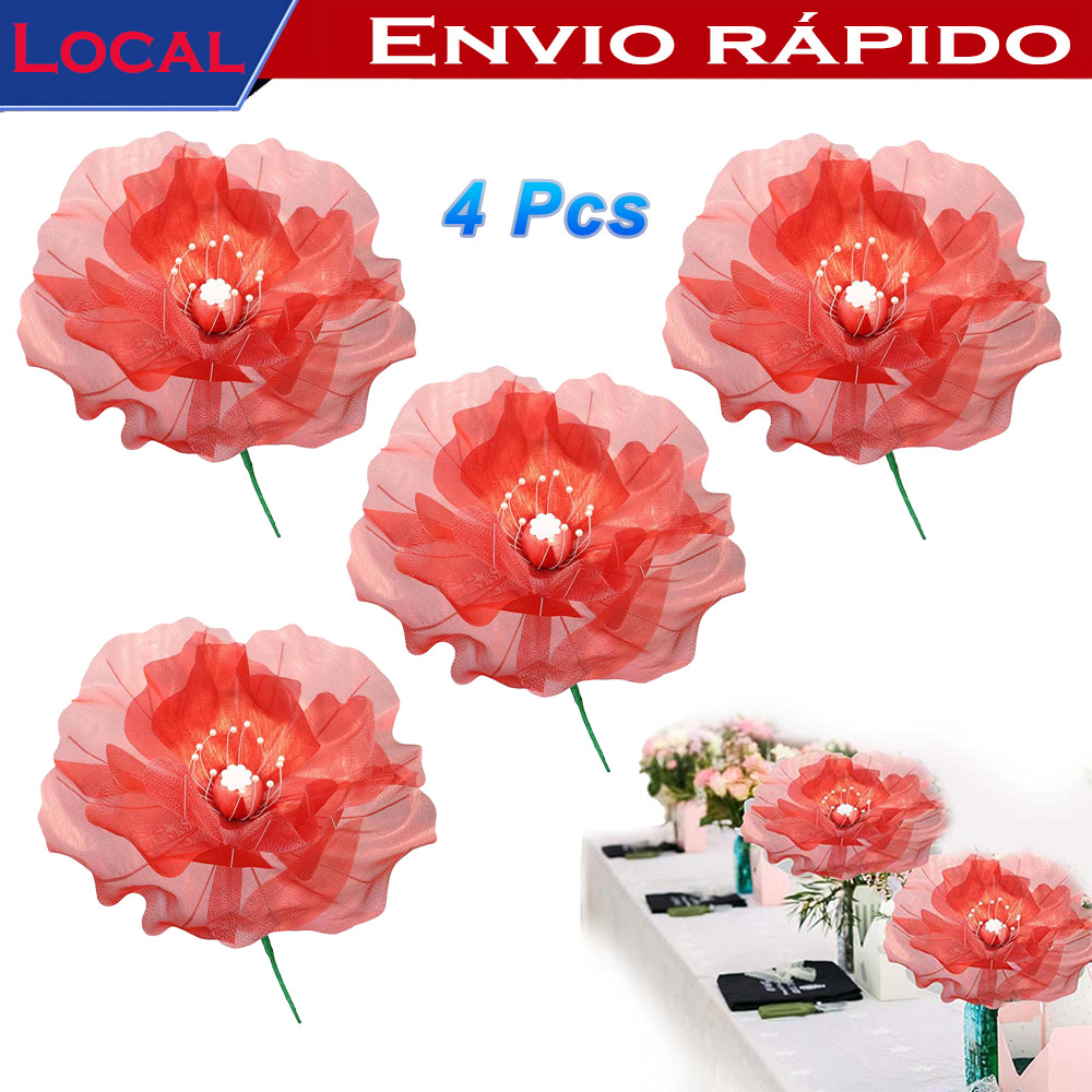 4 peças 50 cm flores falsas gigantes– Flor artificial 3D, para casa, jardim, casamentos, eventos, decorações,Vermelho