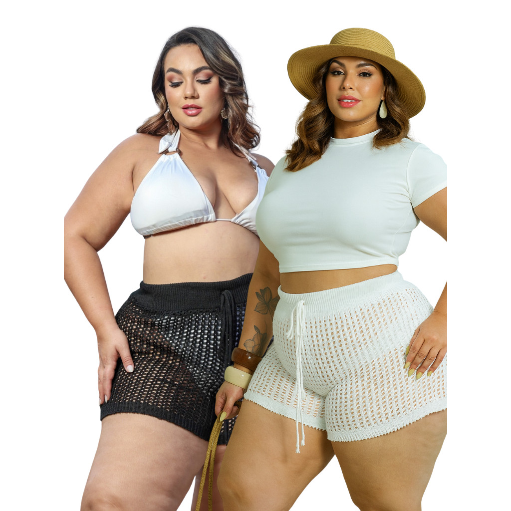 KIT 2 Short de Praia Feminino Crochê Plus Size – Moda Verão Estilosa e Confortável em Oferta na Shopee
