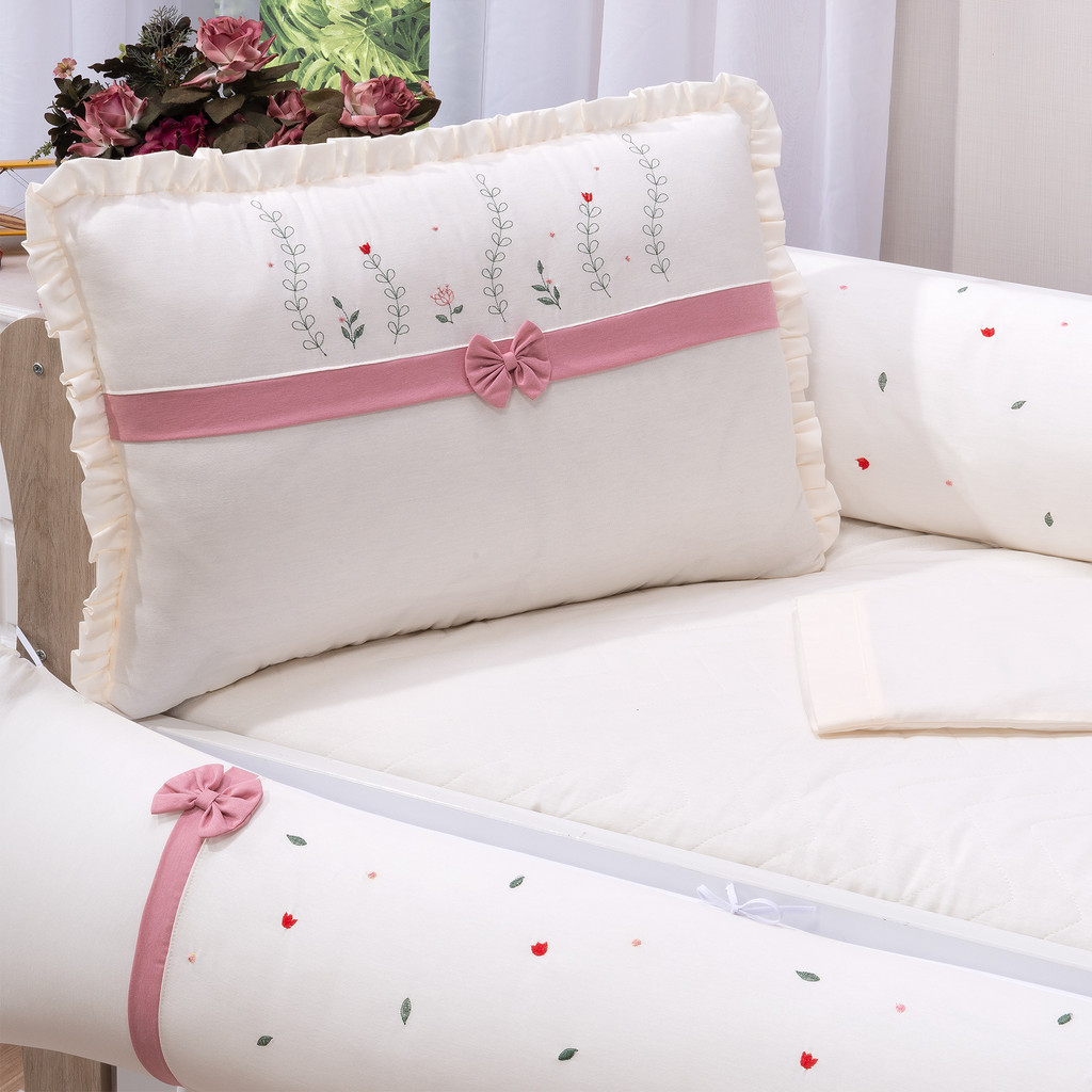 Kit Berço Completo 10 Peças 100% Algodão com Mosquiteiro e Protetor Conforto