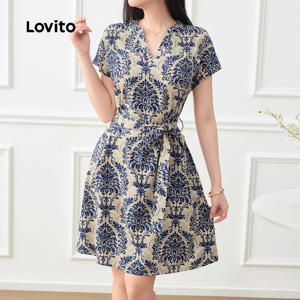 Lovito  Vestido Elegante Estilo Nacional com Cinto Confortável e Estiloso para Primavera/verão para Mulheres L172ED1903 em Oferta na Shopee